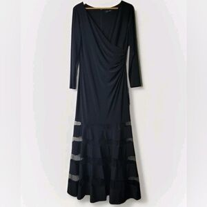 Lauren Ralph Lauren Tulle-Panel Jersey Full Length Gown Black Size 18